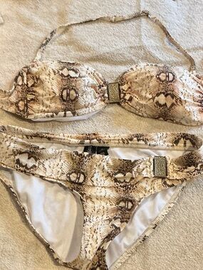 White House Black Market Beige and Brown Snake-Print Bikini Set